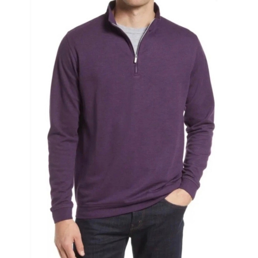 Peter Millar  Crown Comfort Midnight Purple 1/4 Zip Pullover Sweater Size XL